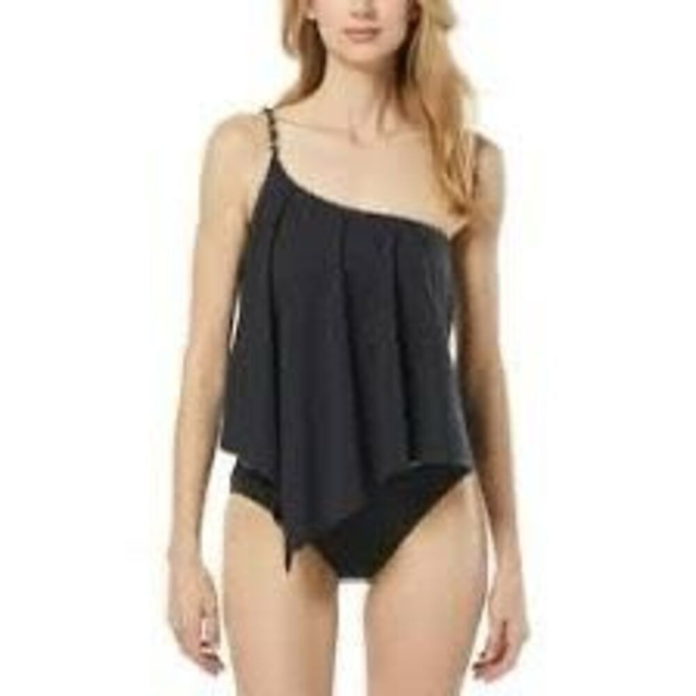 NWT Michael Kors asymmetrical black one shoulder chain bikini top  Size L
